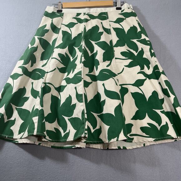 Banana Republic Womens Linen Green Leaf A-Line Knee Length Flared‎ Skirt Size 4 - Picture 2 of 12
